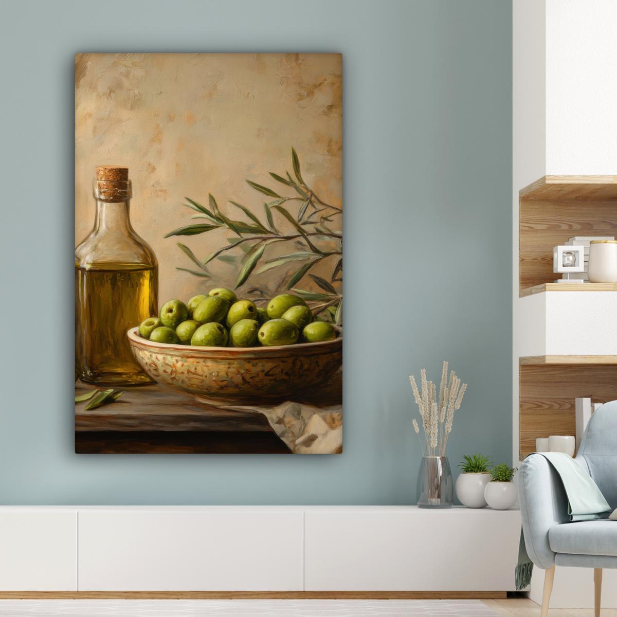 LEINWANDBILD Oliven - Stilleben - Vintage Deko XXL 80x120 cm - Olivgrün, Textil (80/120cm) - MuchoWow