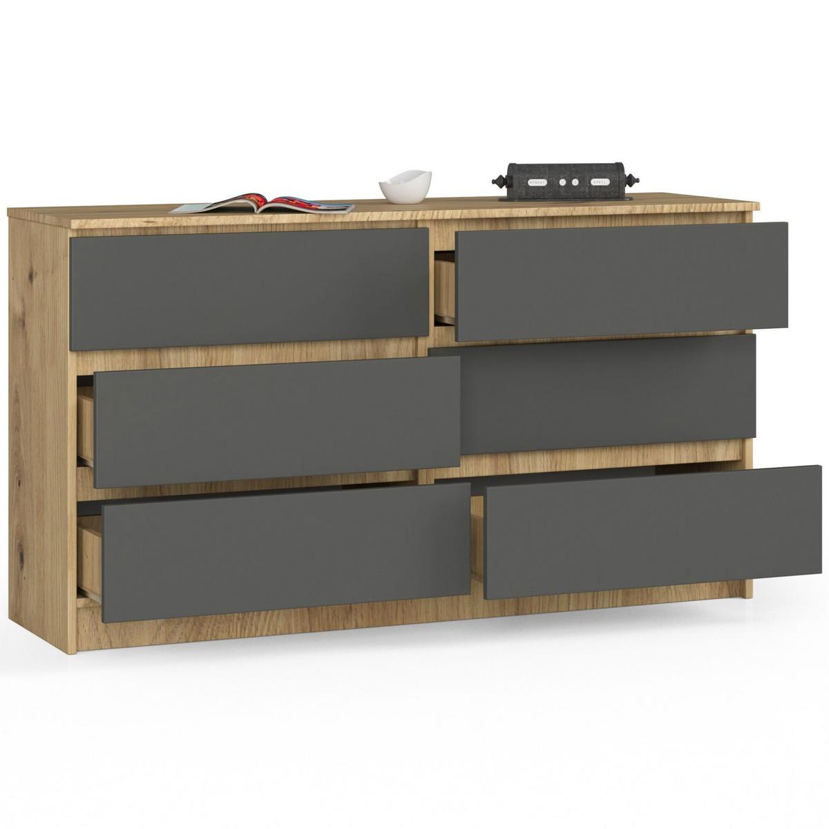 KOMMODE Eiche Artisan, Graphit Grau 77/138/40 - Eiche Artisan, Holzwerkstoff (138/77/40cm) - RAUMHIRSCH FURNITURE