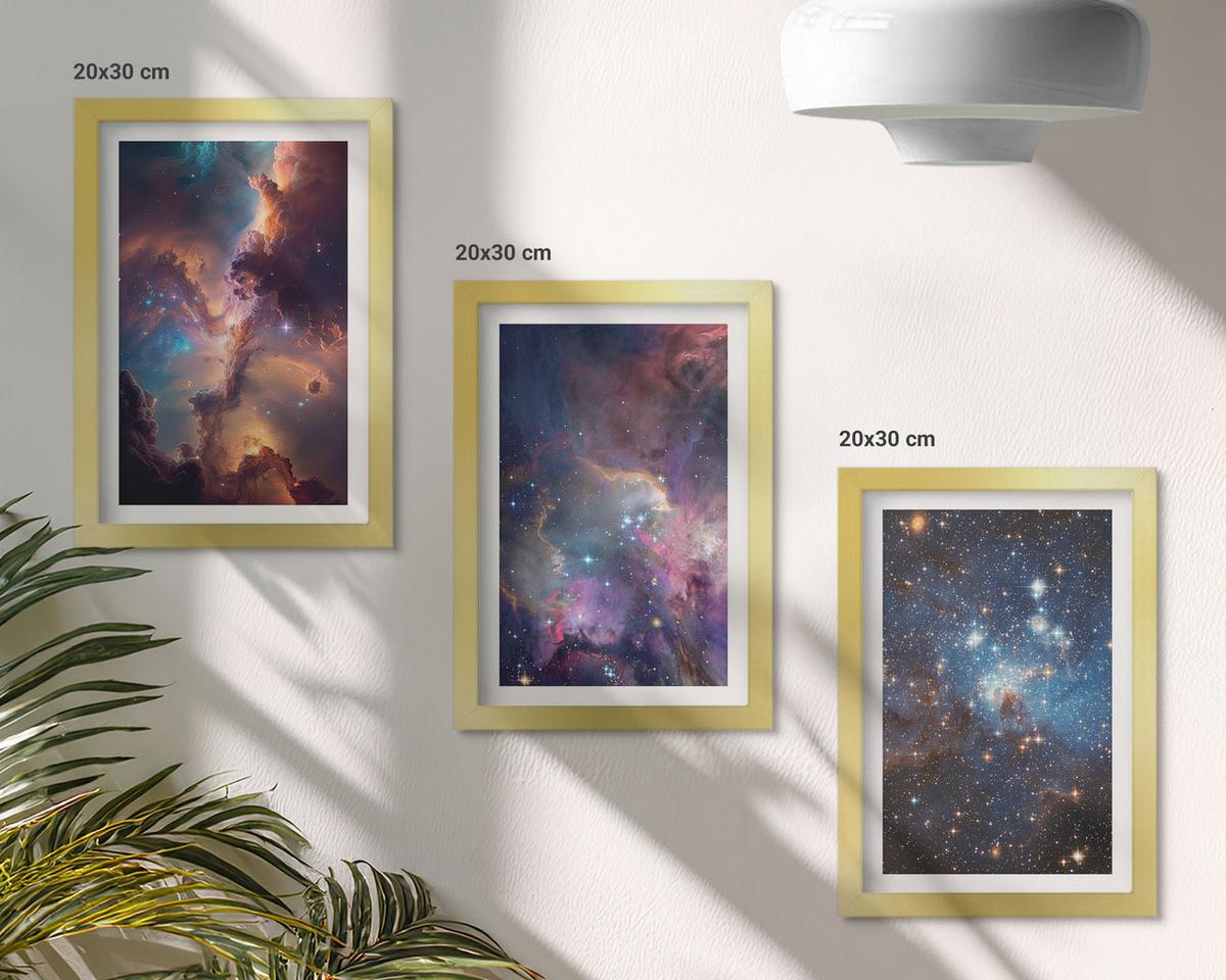 BILDER SET 3er Set - 20x30 cm Goldrahmen - Kosmische Sternenlandschaften - Goldfarben, Kunststoff (20/30cm) - TULUP