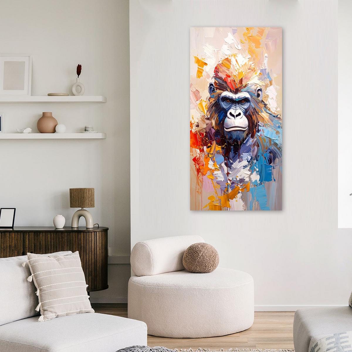 LEINWANDBILD Bunte Gorilla-Abstraktmalerei 40x80cm - Multicolor, Textil (40/80cm) - Feeby