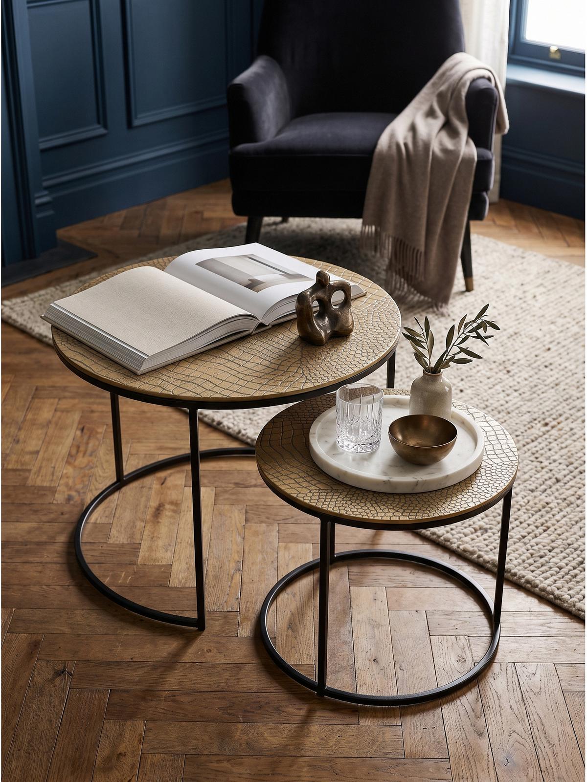 COUCHTISCHE 2er-Set VIENNE, Aluminium, handgefertigt, Gold, Ø 60 x 45 cm - Goldfarben/Schwarz, Metall (60/60/45cm) - KADIMA DESIGN