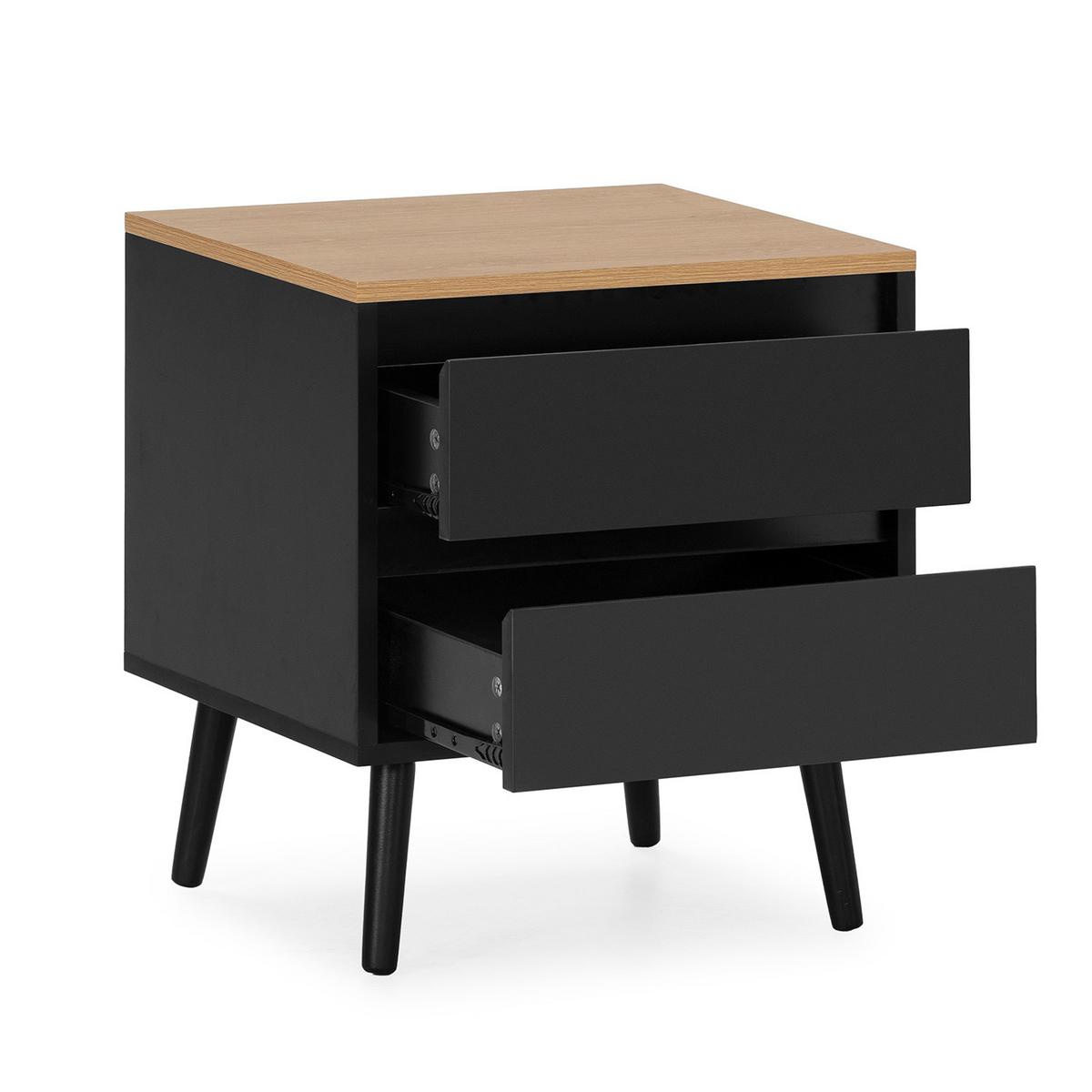 NACHTTISCH Desi 2 schubladen schwarze Farbe - Schwarz, Holzwerkstoff (45/55/40cm) - VS Venta-stock