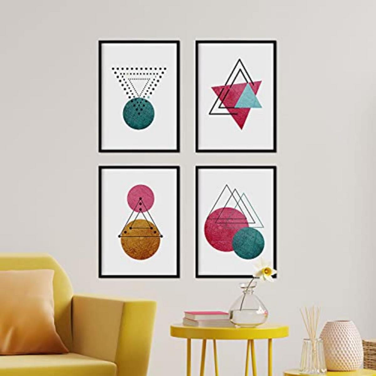 POSTER Set mit 4 Sternbilder und Monde Nordische Dreiecken A4 Schwarzer Rahmen - Schwarz, Papier (29.7/3cm) - Nacnic