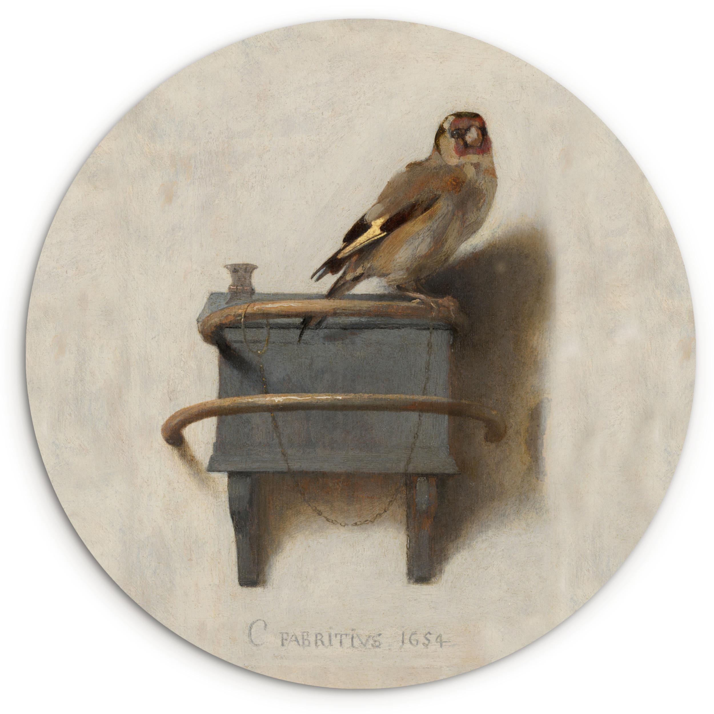 WANDBILD Stieglitz - Alter Meister - Carel Fabritius Wandbild 120x120 cm - Grau, Kunststoff (120/120cm) - MuchoWow