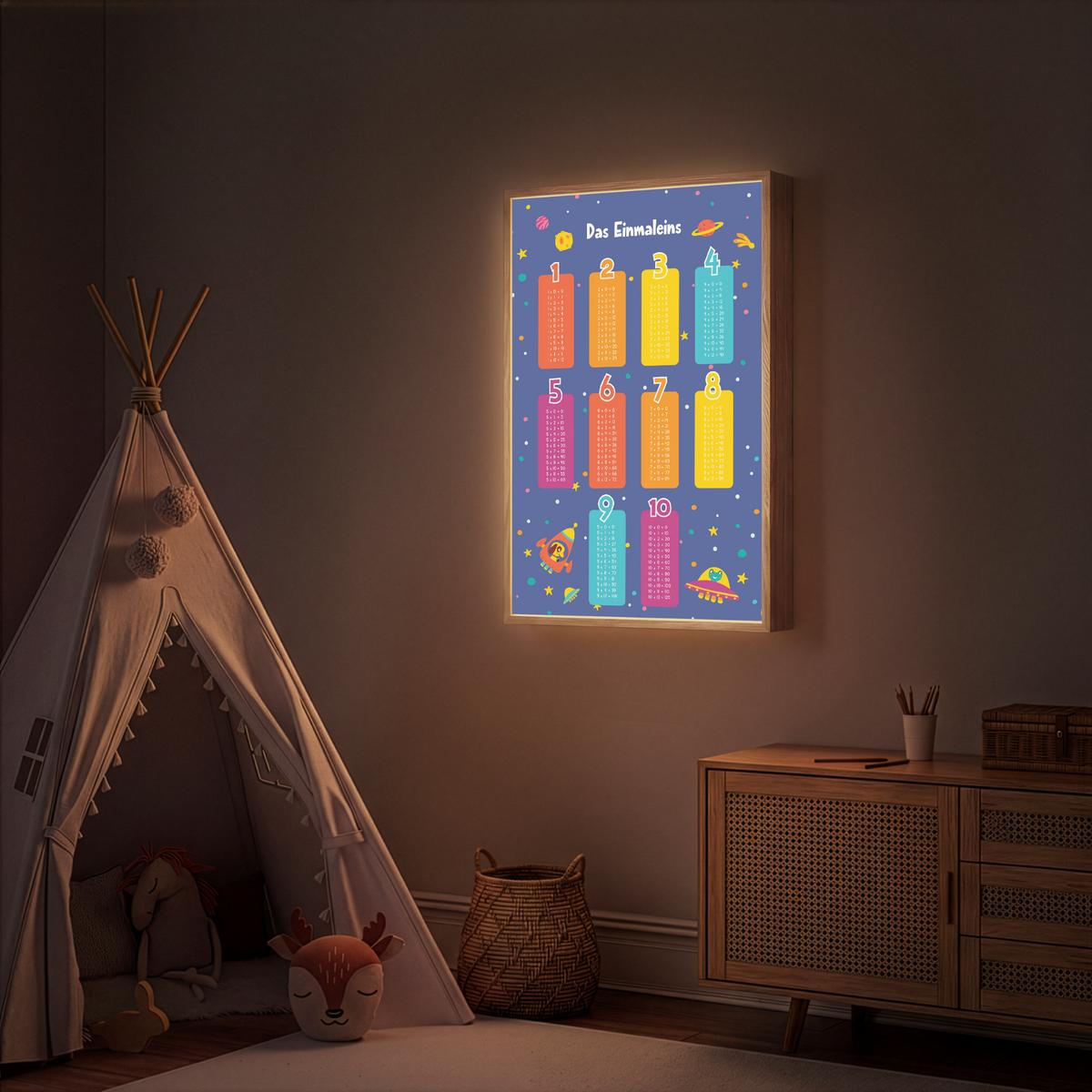 NACHTTISCHLAMPE MIT AKKU Pädagogisch - Rechnen lernen - Raum - Einmaleins 60x90 cm - Dunkelblau, Holzwerkstoff (8/60/90cm) - OnlyWow