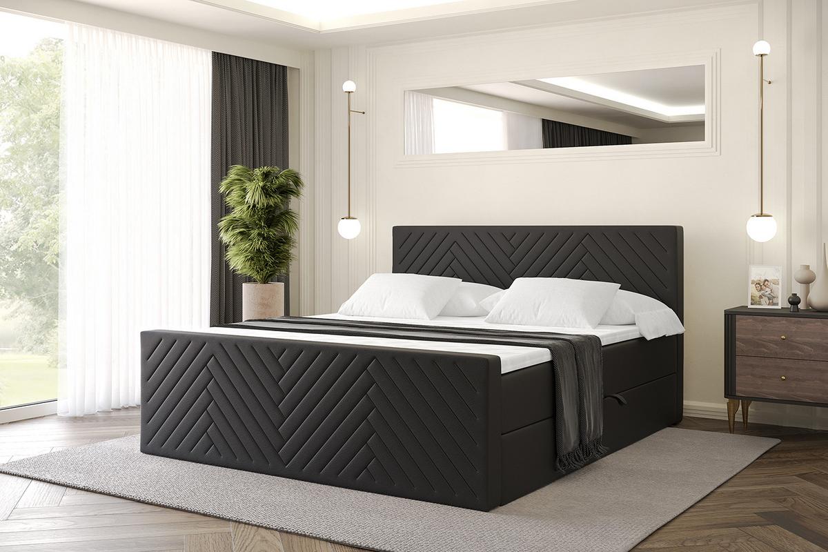 BOXBETT mit Matratze H4 und Lattenrost - VEXA-Z - 120x200 - Schwarz Kunstleder - Schwarz, Holzwerkstoff (120/200cm) - ALTDECOR