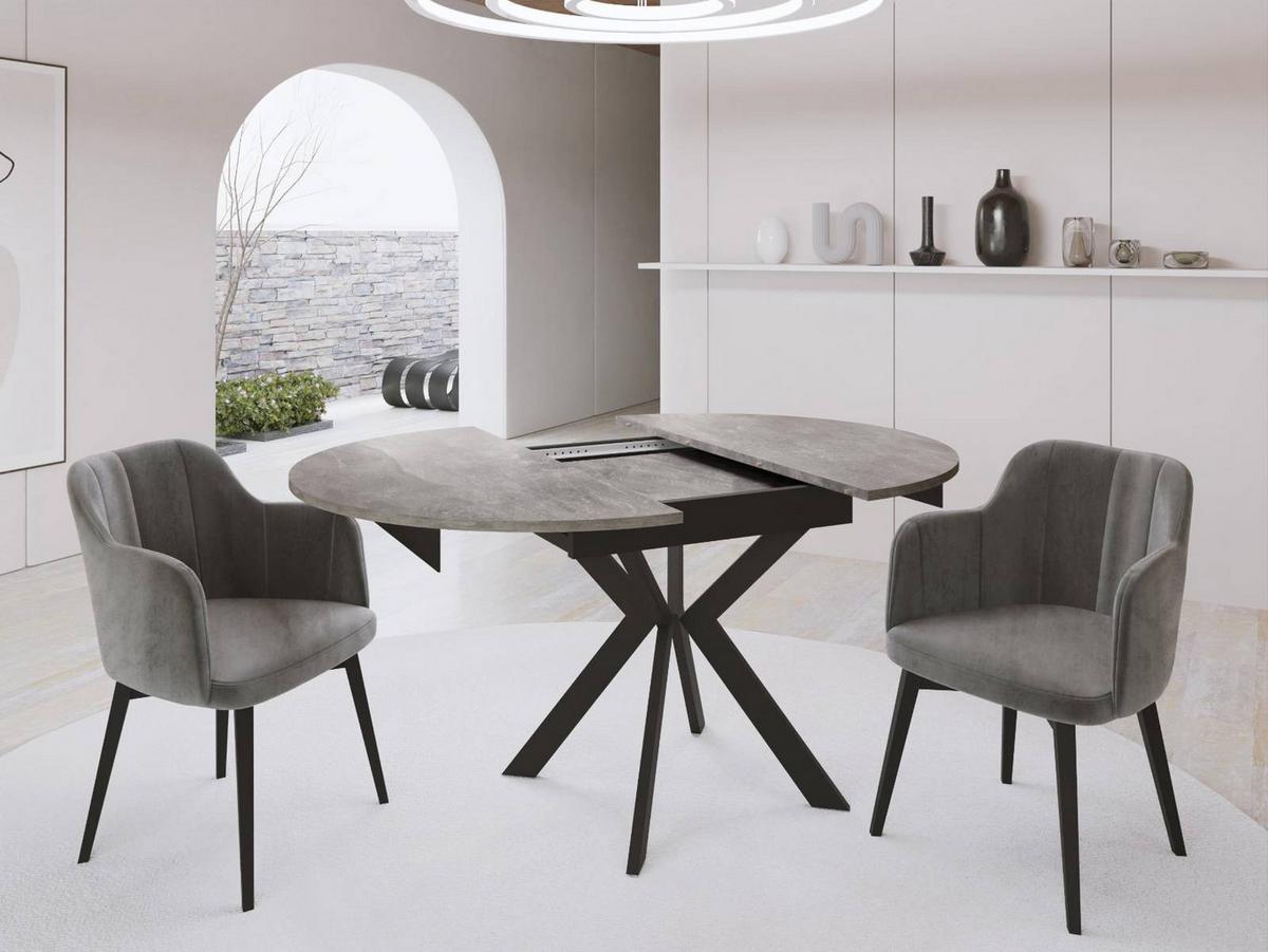 ESSTISCH Lily runder ausziehbarer, Lancelot Eiche 100-140/100/76 cm - Eichefarben/Schwarz, Holzwerkstoff/Metall (100/100/76cm) - WFL GROUP