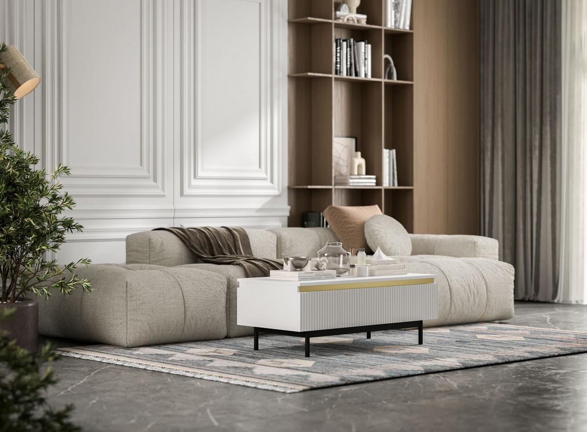 COUCHTISCH Selene Weiß matt 109 cm mit Metallrahmen - Schwarz/Weiß, Holzwerkstoff/Metall (50/109/39cm) - Meble Lindner