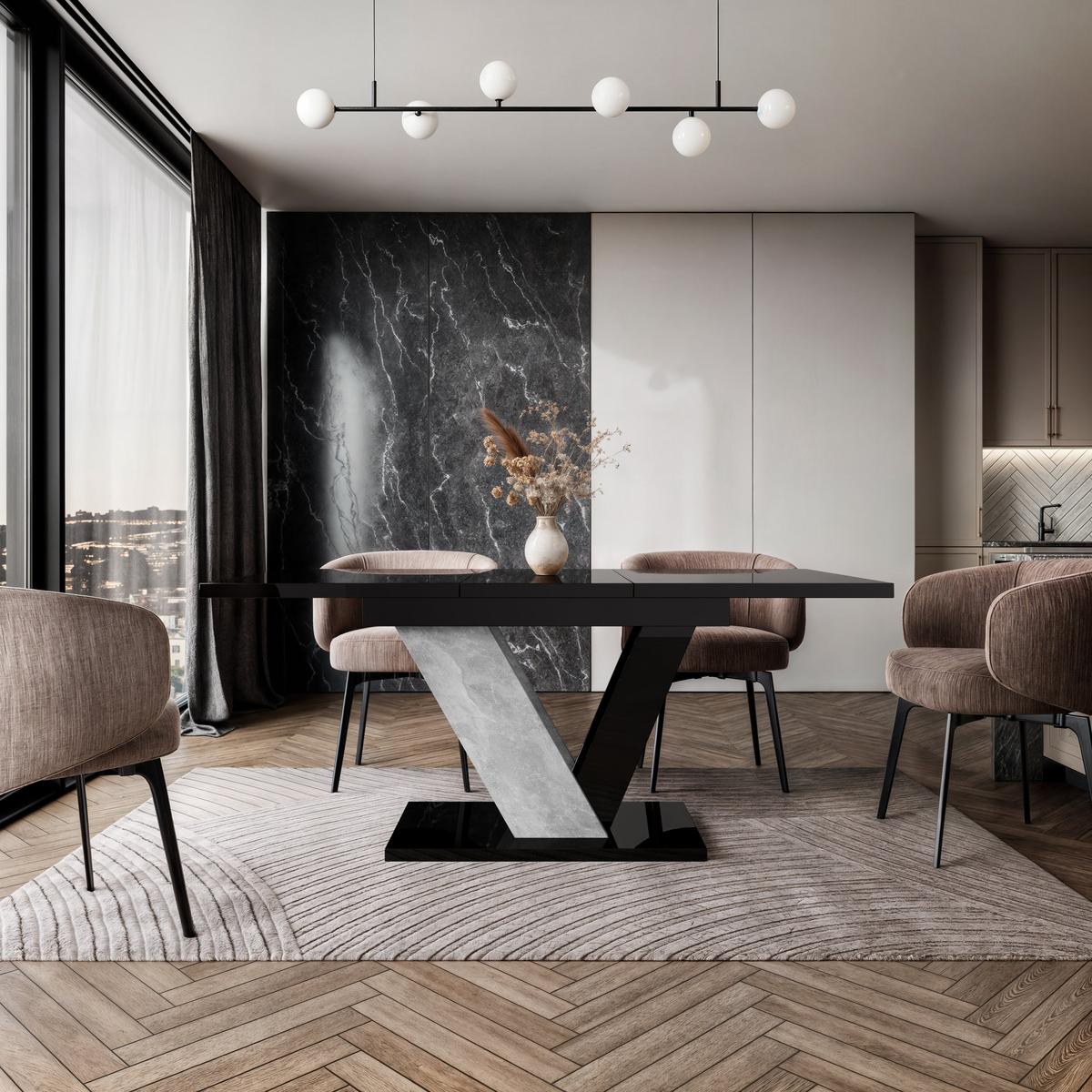 ESSTISCH ZAFIR Ausziehbar 120 - 160 / 80 x 76 cm - Weiß Hochglanz/Schwarz, Holz (120/80/76cm) - MASSENO