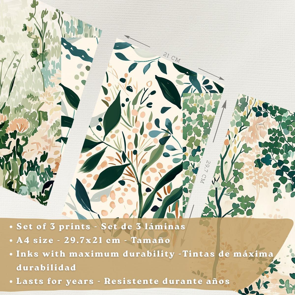 POSTER 3er-Set Wandbilder Floral Landschaft modern Wohnzimmer Deko, Schlafzimmer, Küche, Badezimmer Schwarzer Rahmen A4 - Schwarz, Papier (29.7/1/21cm) - Nacnic
