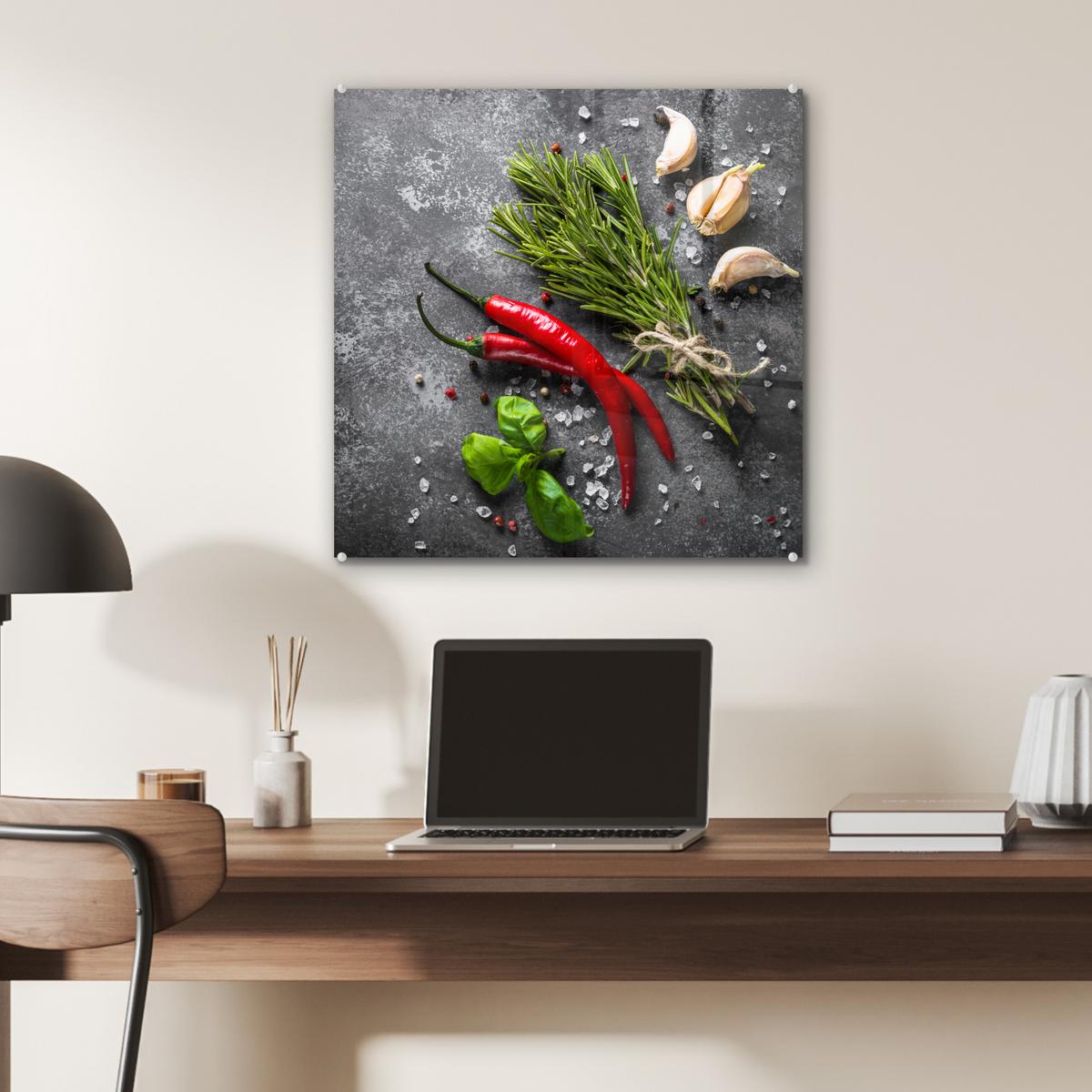 ACRYLGLASBILD Pfeffer - Kräuter - Gewürze - Beton 50x50 cm - Dunkelgrau, Glas (50/50cm) - MuchoWow
