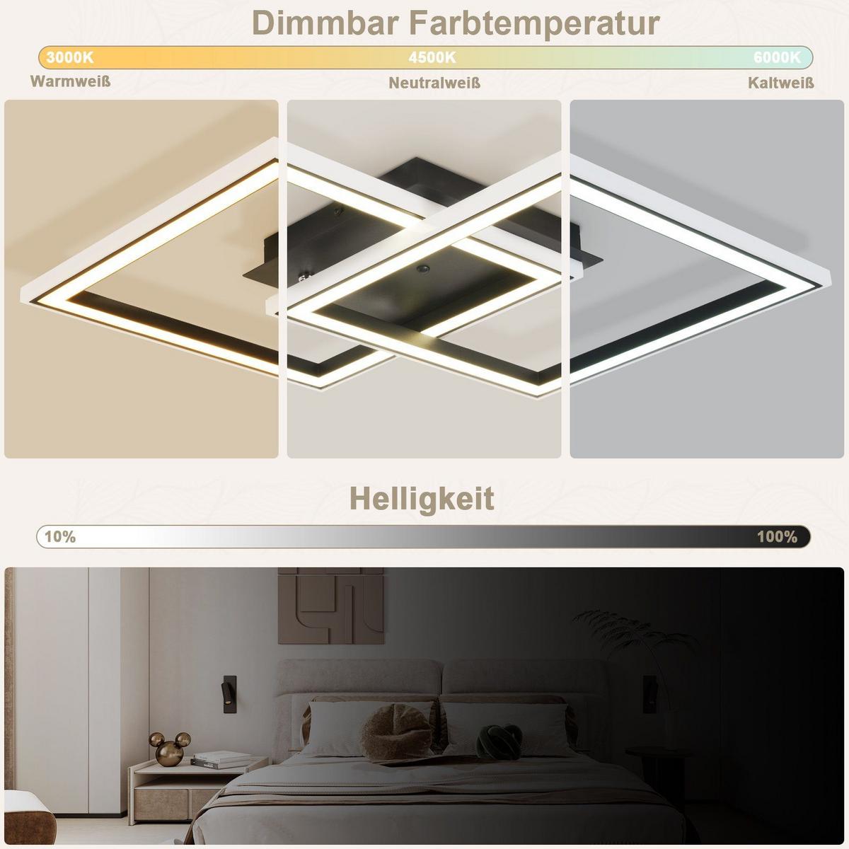 LED-DECKENLEUCHTE Luzadder 44.5/44.5/7cm - Schwarz, Metall (44.5/44.5/7cm) - Nettlife