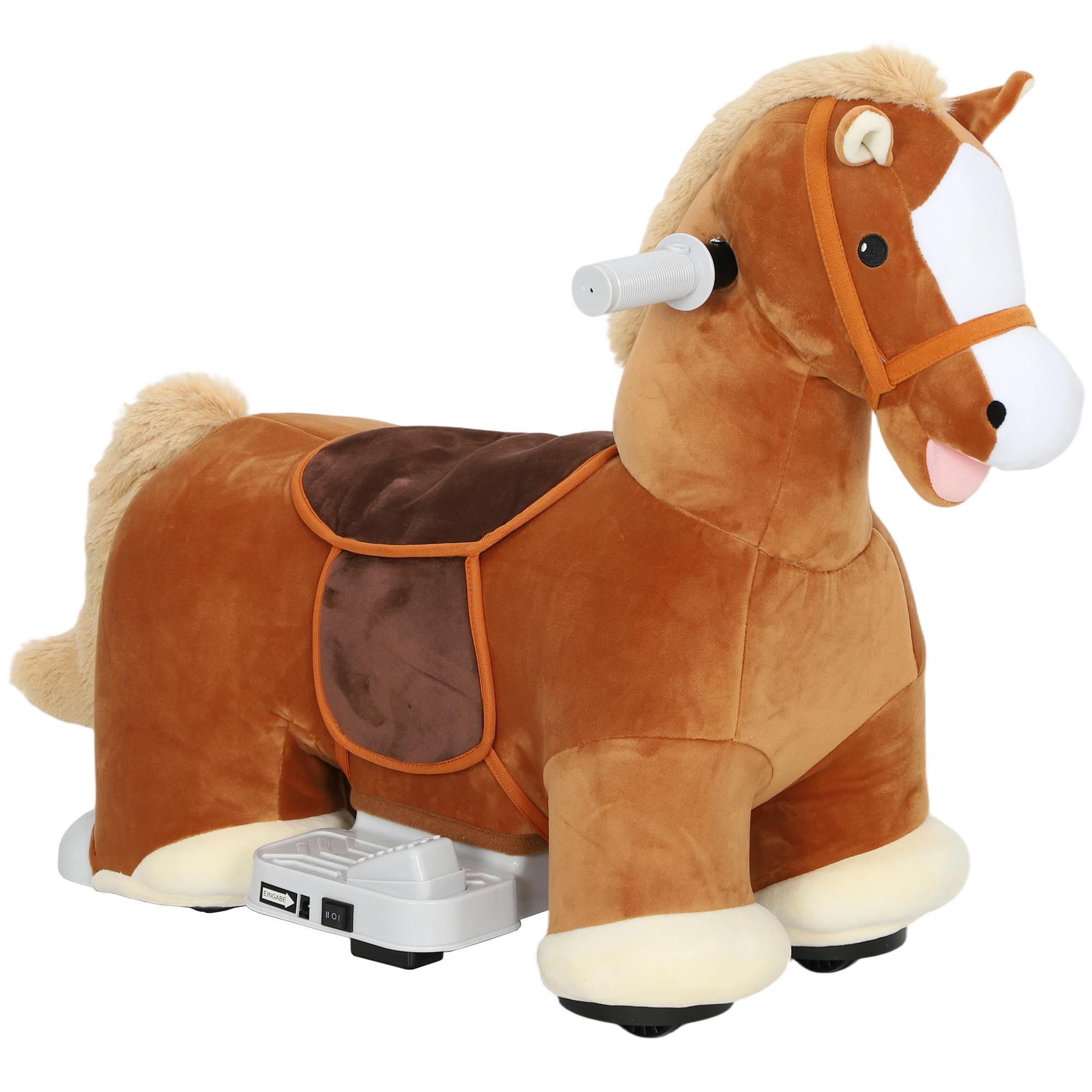 KINDER Elektroauto in Pferdform, 6V Kinderfahrzeug mit Musik, Fußpedal Braun - Braun, Textil (74/34/51cm) - AIYAPLAY