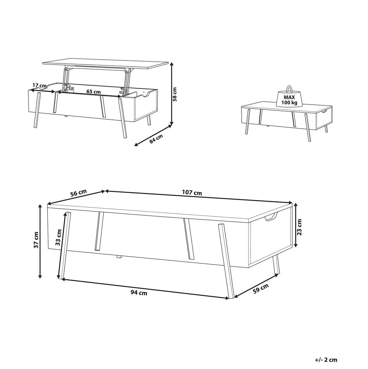 COUCHTISCH heller Holzfarbton/Schwarz rechteckig Blackpool - Schwarz/Braun, Holzwerkstoff (107/59/37cm) - Beliani