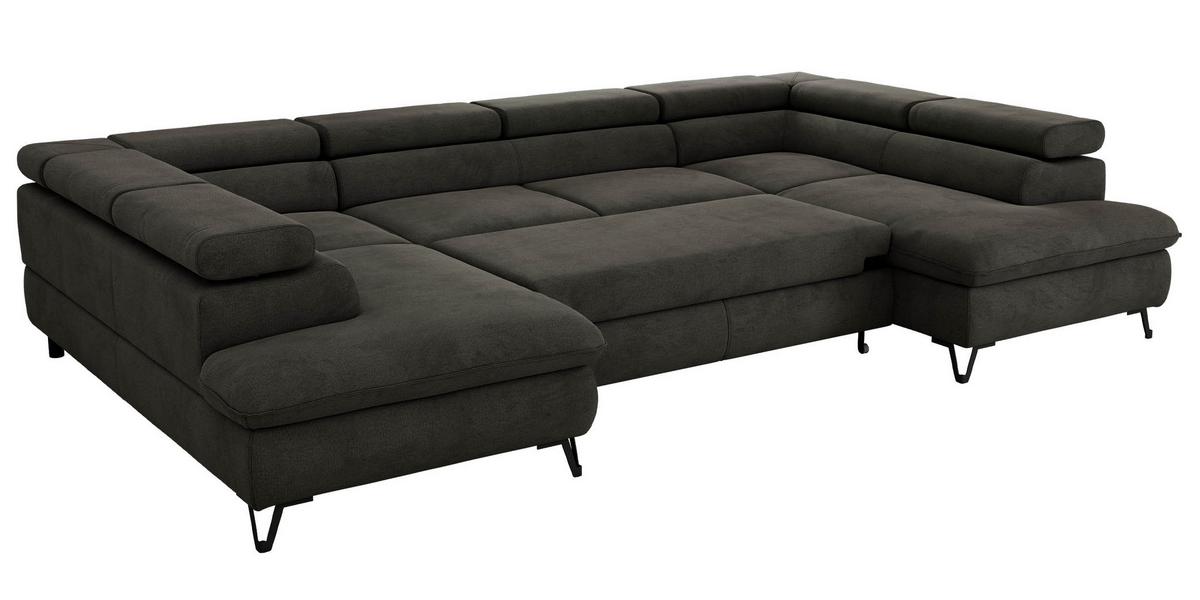 WOHNLANDSCHAFT PABLO U Velvet Dunkelgrau - Dunkelgrau/Schwarz, Textil/Metall (346/76/208cm) - MKS