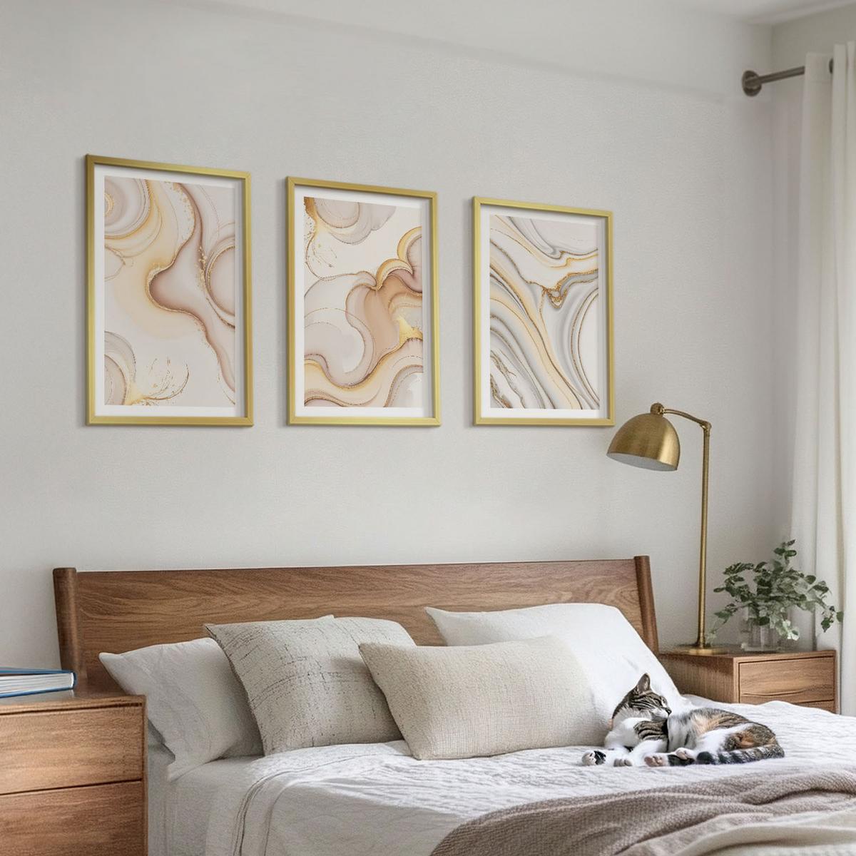BILDER SET 3er Set - 40x60 cm Goldrahmen - Lineare abstrakte Motive - Goldfarben, Kunststoff (40/60cm) - TULUP