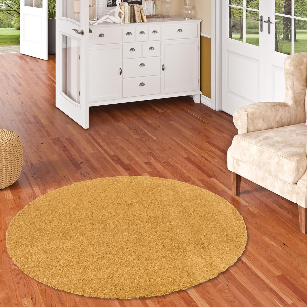 LUXUS HOCHFLOR SHAGGY TEPPICH VELVET RUND - Currygelb, Textil (160/160cm) - Snapstyle