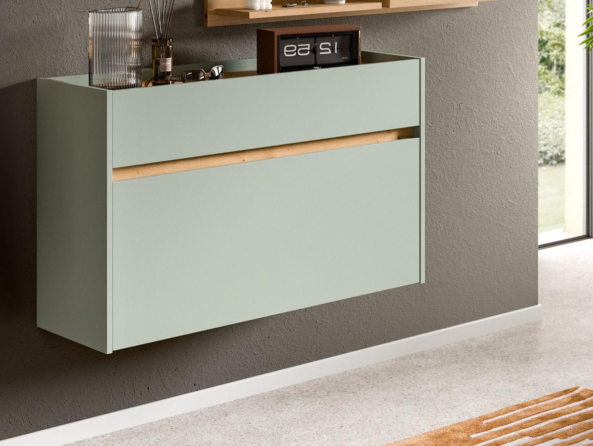 SCHUHKIPPER Salbei und Artisan Eiche, Schuhschrank hängend 110 x 61 cm, Borga - Salbeigrün/Eiche Artisan, Holzwerkstoff (110/61/32cm) - Inn.Furn