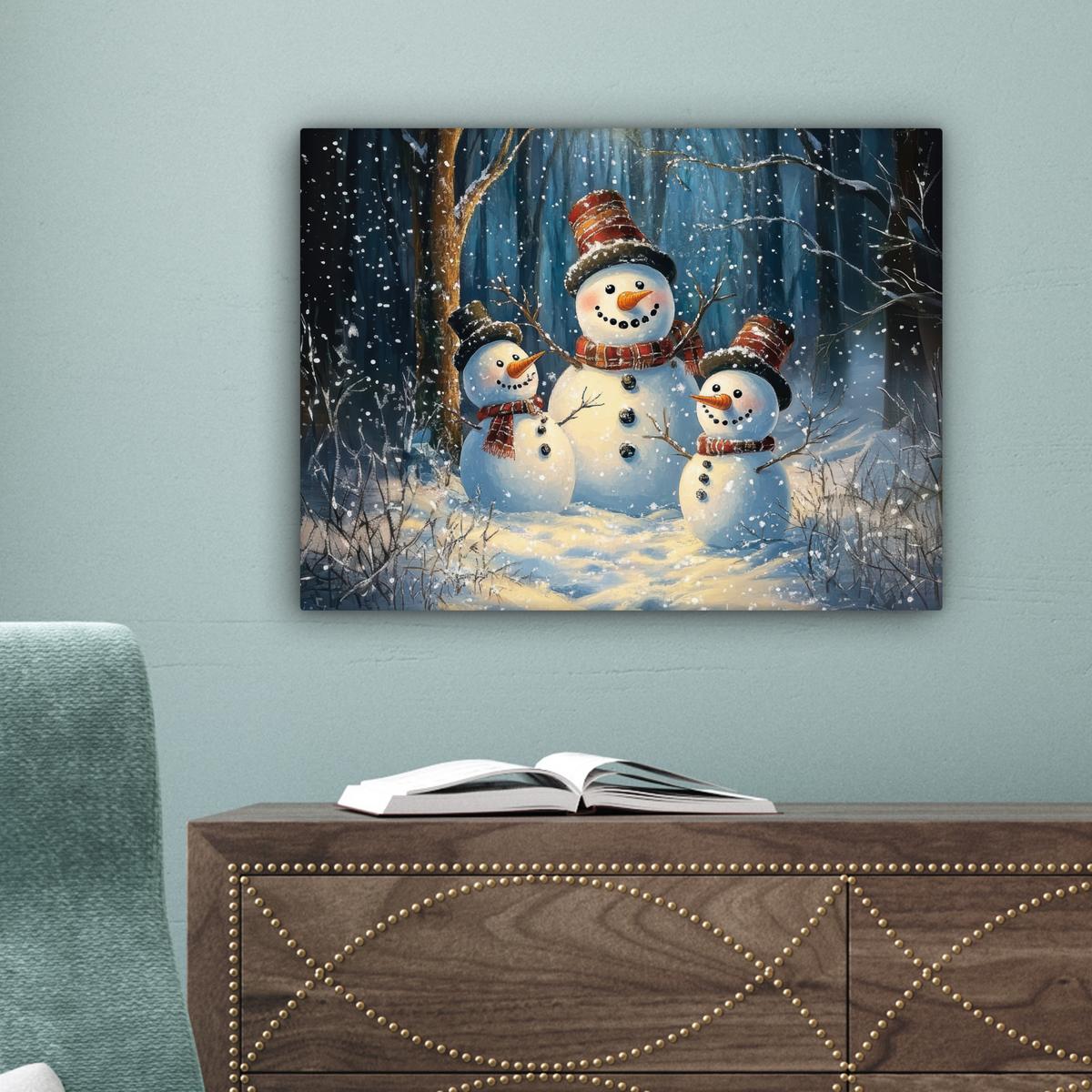 LEINWANDBILD Schneemann - Schnee - Winter - Wald Wandbild 40x30 cm - Hellblau, Textil (40/30cm) - MuchoWow