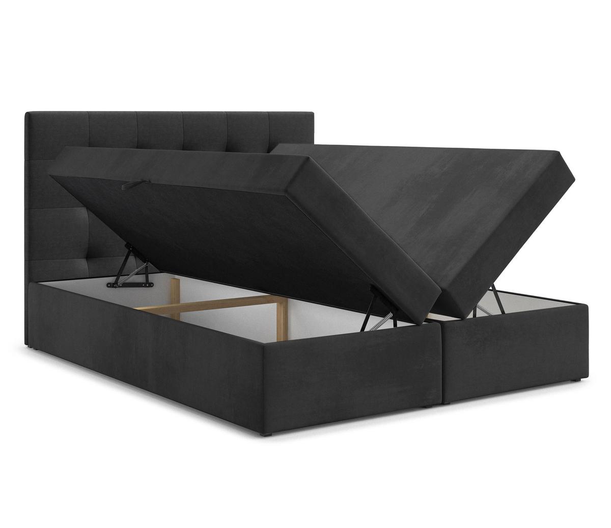 BOXBETT GALATA 180x200 cm mit Bettkasten und Matratze - Schwarz + TOPPER - Schwarz, Holz/Holzwerkstoff (180/200cm) - AX Living