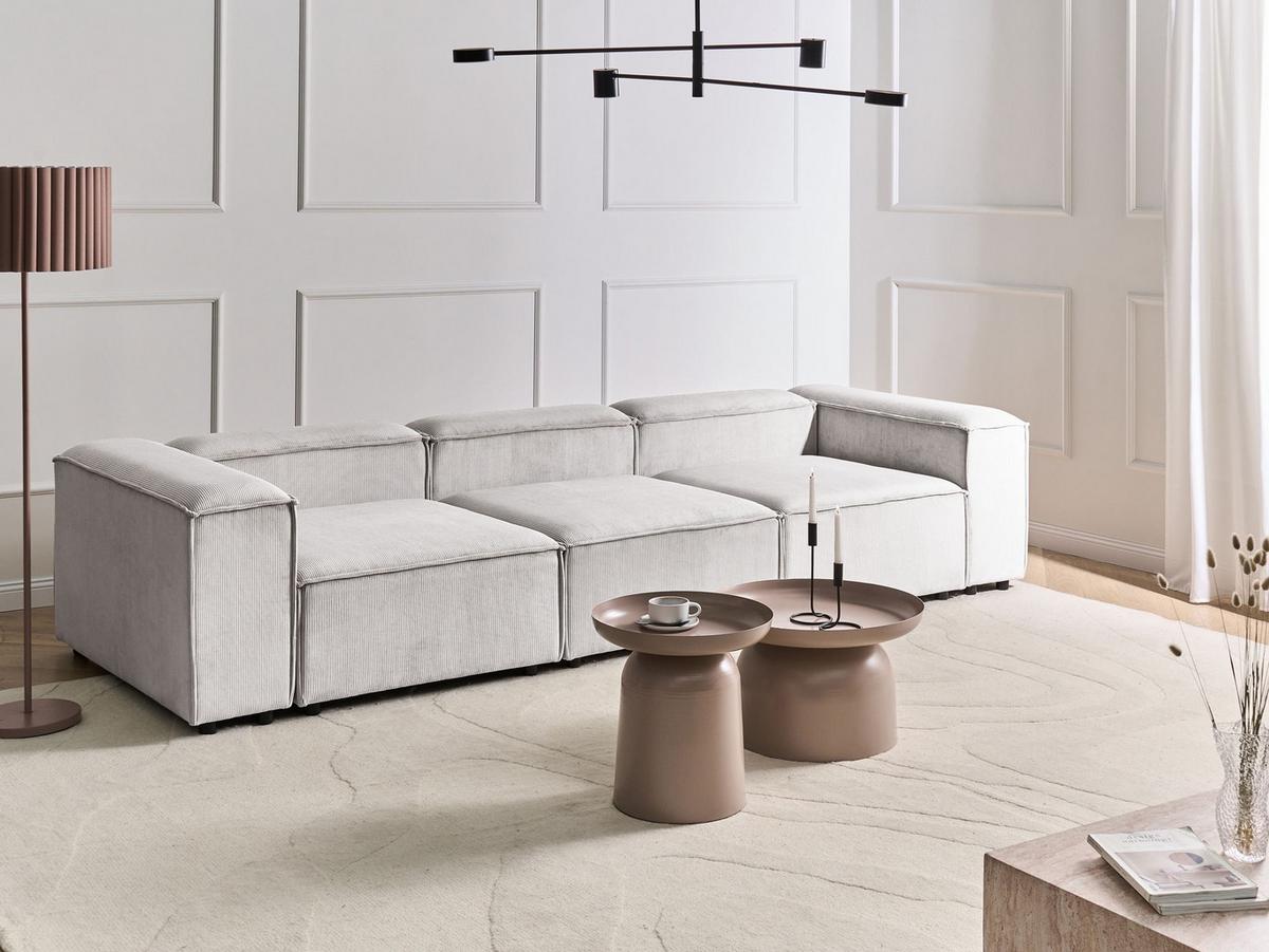3-SITZER-MODULSOFA Cremeweiß Cord Ardal - Creme, Textil (328/68/120cm) - Beliani