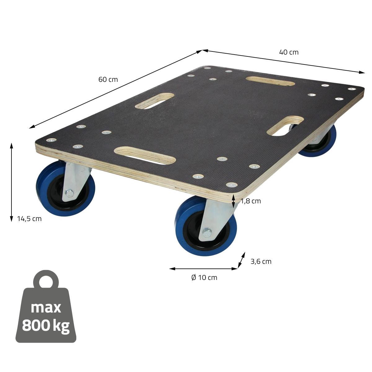 TRANSPORTROLLER 2er Set mit 4 Rollen 40x60 cm Traglast 800kg Siebdruck Holzplatte Black - Anthrazit, Holzwerkstoff (60/40/14.5cm) - ECD-Germany