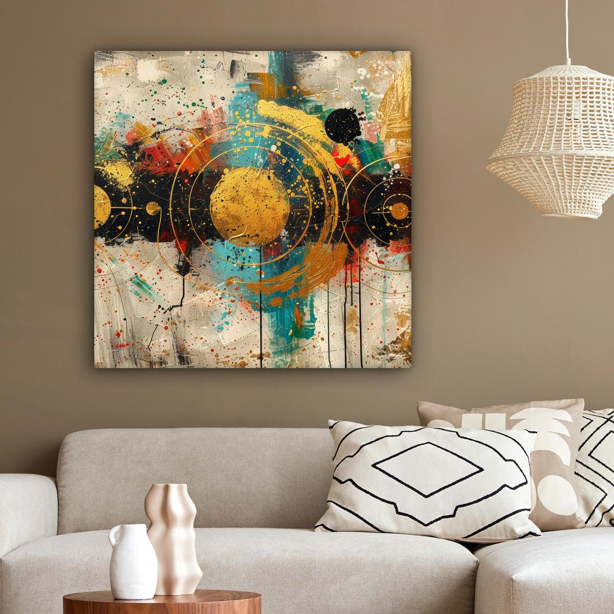 LEINWANDBILD Abstrakt - Kunst - Gold - Modern Deko Groß 90x90 cm - Multicolor, Textil (90/90cm) - MuchoWow