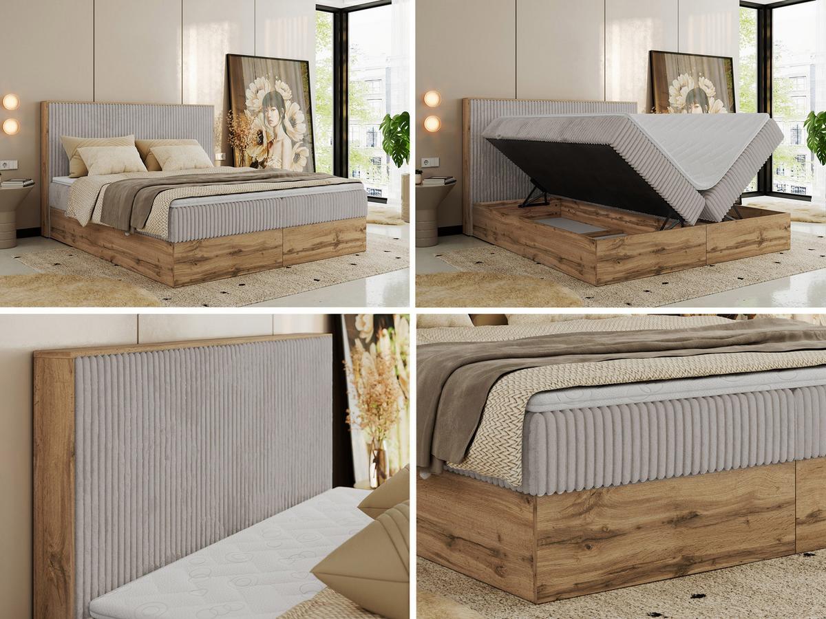 BOXBETT WOOD CLASSIC 160/200 - Hellgrau Cord - H4 - Hellgrau, Textil (160/200cm) - MKS