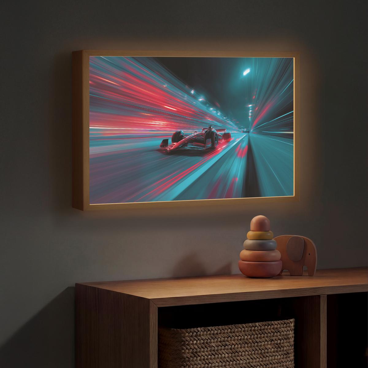 WANDLEUCHTE MIT AKKU Rennwagen - Rot - Geschwindigkeit 60x40 cm - Türkis, Holzwerkstoff (60/40/8cm) - OnlyWow