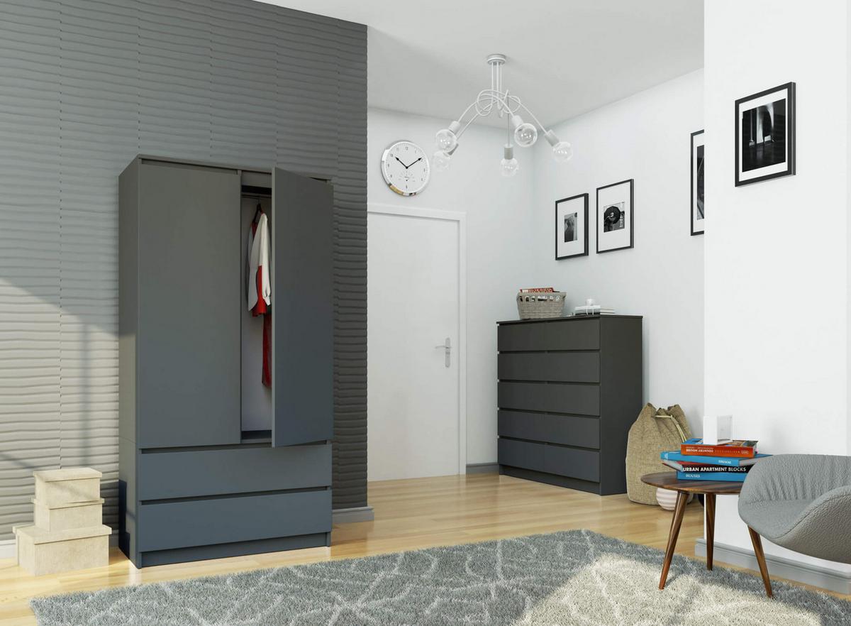 KLEIDERSCHRANK Graphit Grau 180/90/51 - Graphitfarben, Holzwerkstoff (90/180/51cm) - RAUMHIRSCH FURNITURE