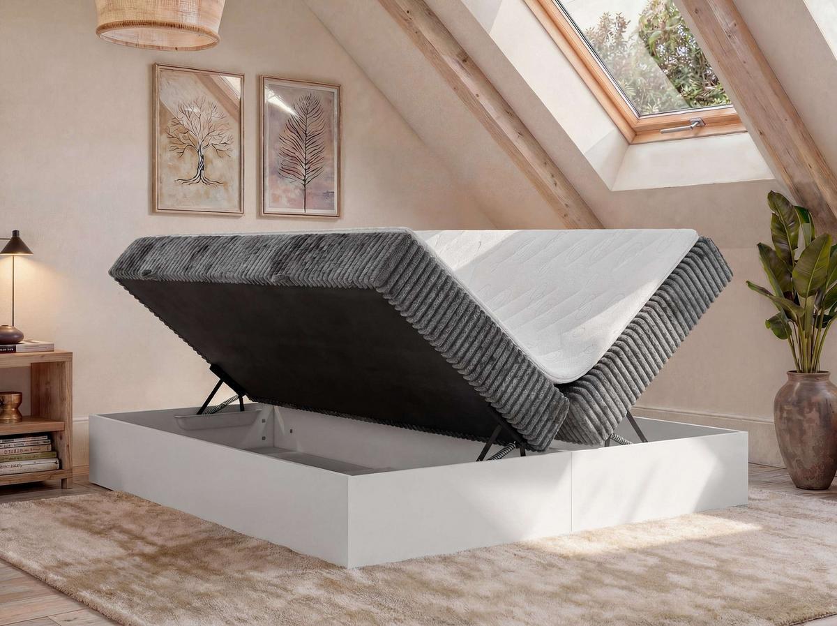 BOXBETT TRAVIT ZERO 160/200 - Grau Cord - Topper T25 - H3 - Schwarz/Grau, Kunststoff/Textil (160/200cm) - MKS