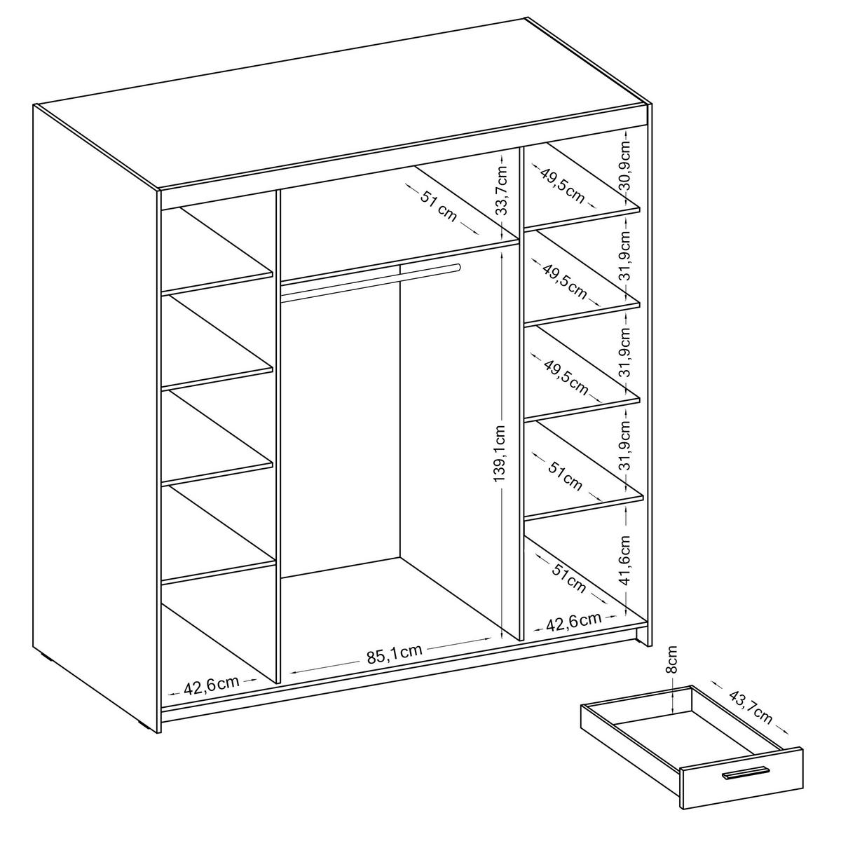 KLEIDERSCHRANK Storicos Sonoma Eiche 176,3/190,5/53 cm - 4T6S Modern mit Schubladen und Spiegel - Sonoma Eiche, Holzwerkstoff/Kunststoff (176.3/190.6/53cm) - AX Living