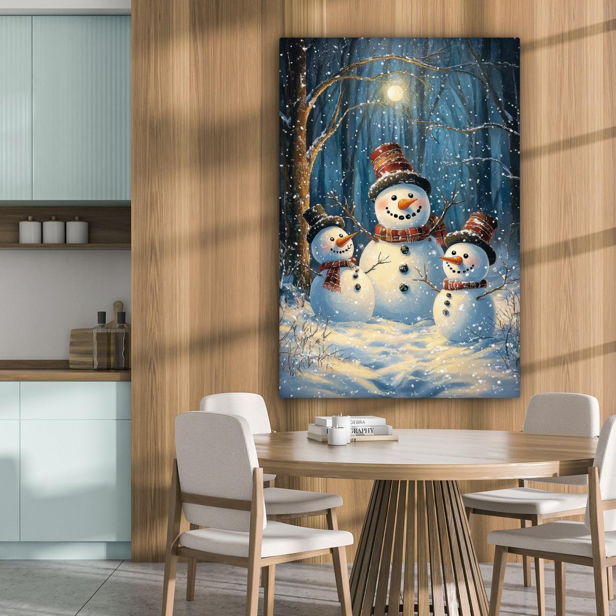 LEINWANDBILD Schneemann - Schnee - Winter - Wald Deko XXL 80x120 cm - Hellblau, Textil (80/120cm) - MuchoWow