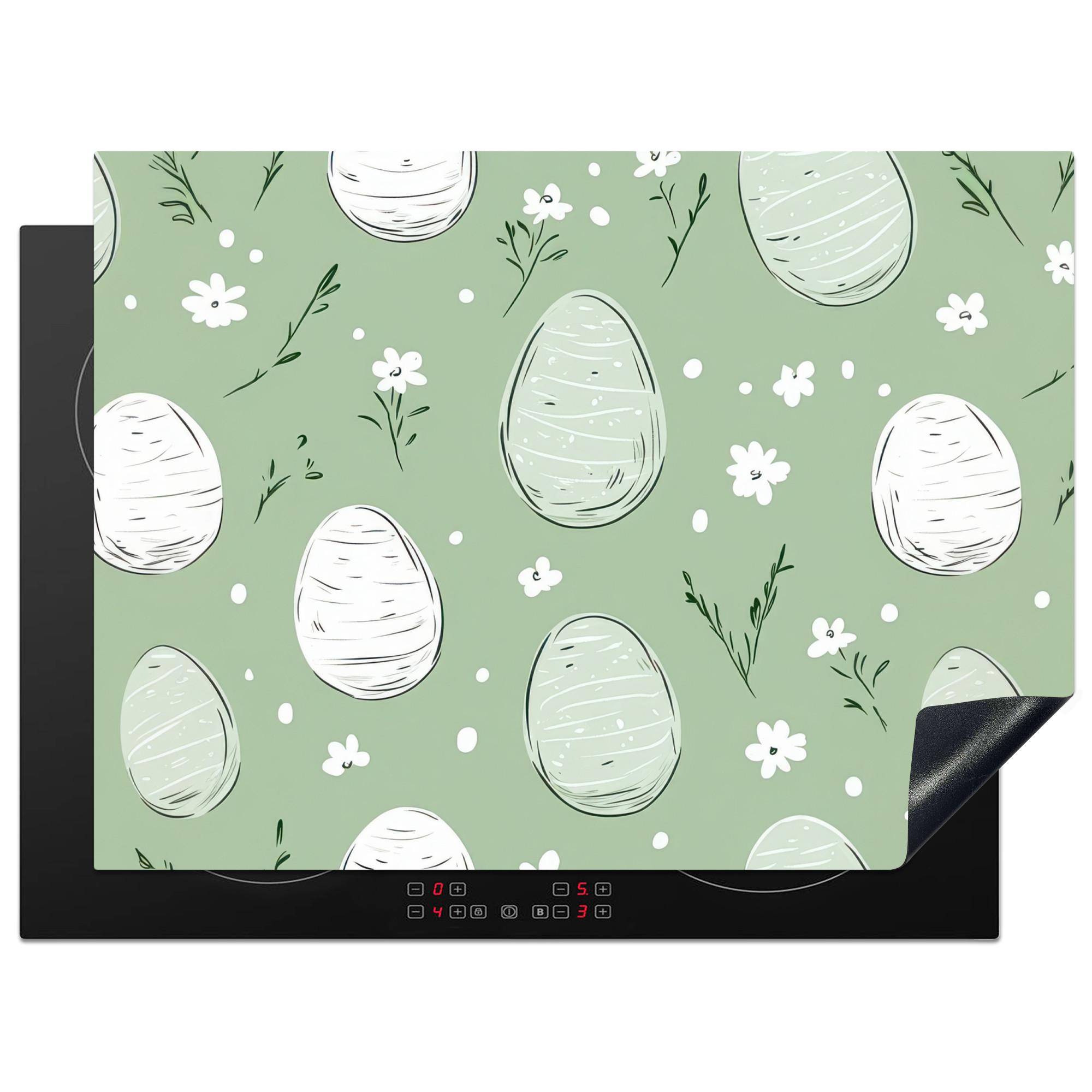 HERDABDECKPLATTE Grün - Eier - Muster Induktionsmatte 71x52 cm - Waldgrün, Kunststoff (71/52/0.2cm) - MuchoWow