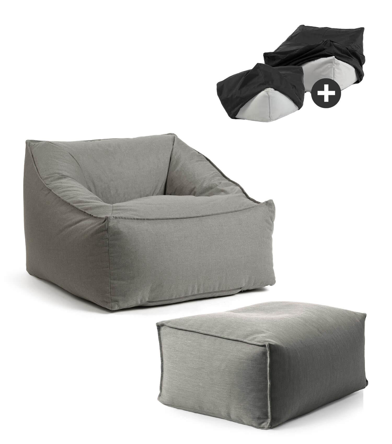 OUTDOOR SITZSACK Der Sunnyboy mit Hocker - Dunkelgrau, Textil (80/60/83cm) - Mokebo
