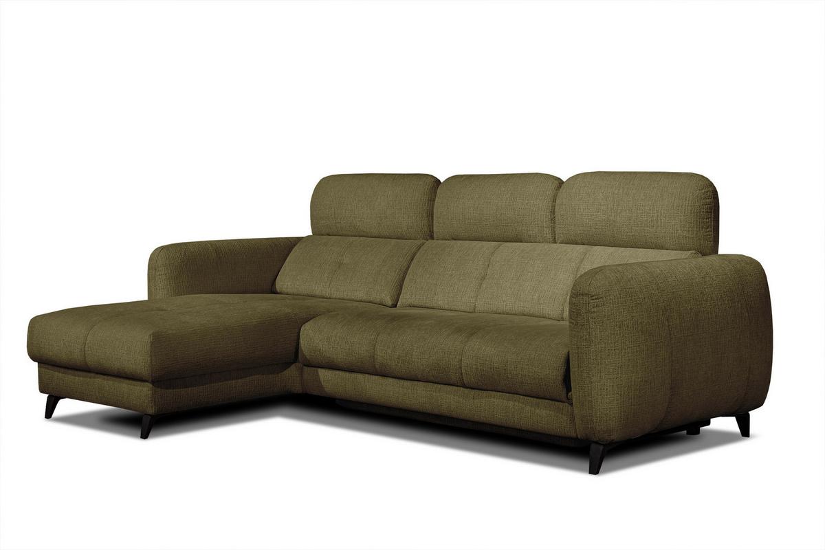 ECKSOFA SVEN 3-Sitzer, 1 Relax XL, verstellbare Kopfstützen, olivgrün - Schwarz/Olivgrün, Holzwerkstoff/Textil (256/163cm) - Wozimo