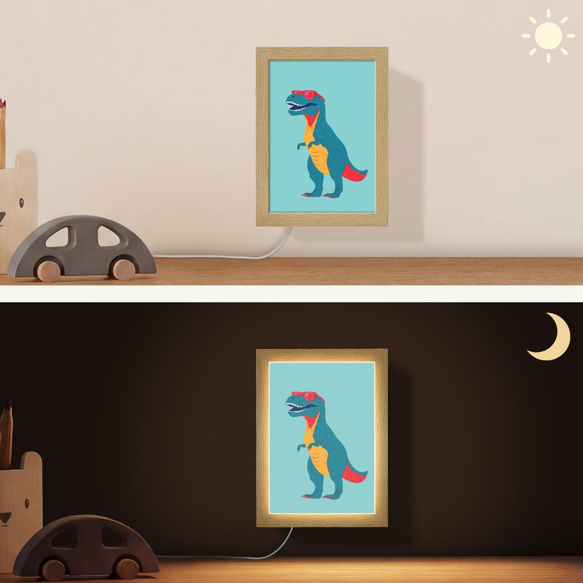 WANDLEUCHTE Dinosaurier - Blau - Sonnenbrille 15x20 cm - Hellblau, Holzwerkstoff (15/20/8cm) - OnlyWow