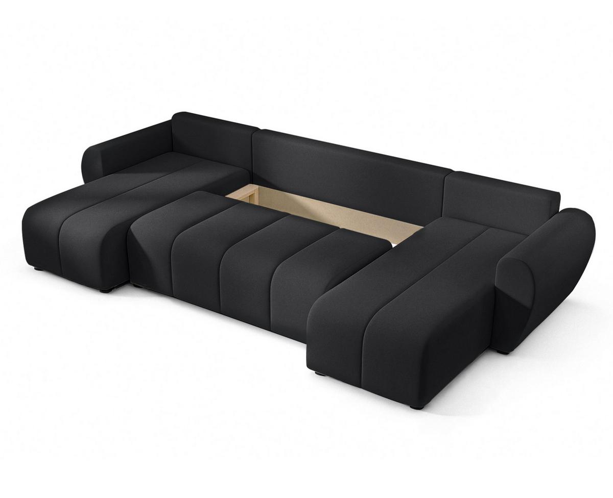 WOHNLANDSCHAFT Malatya U Form Schwarz 311/145/80 cm mit Schlaffunktion - Schwarz, Kunststoff/Textil (311/80/145cm) - AX Living