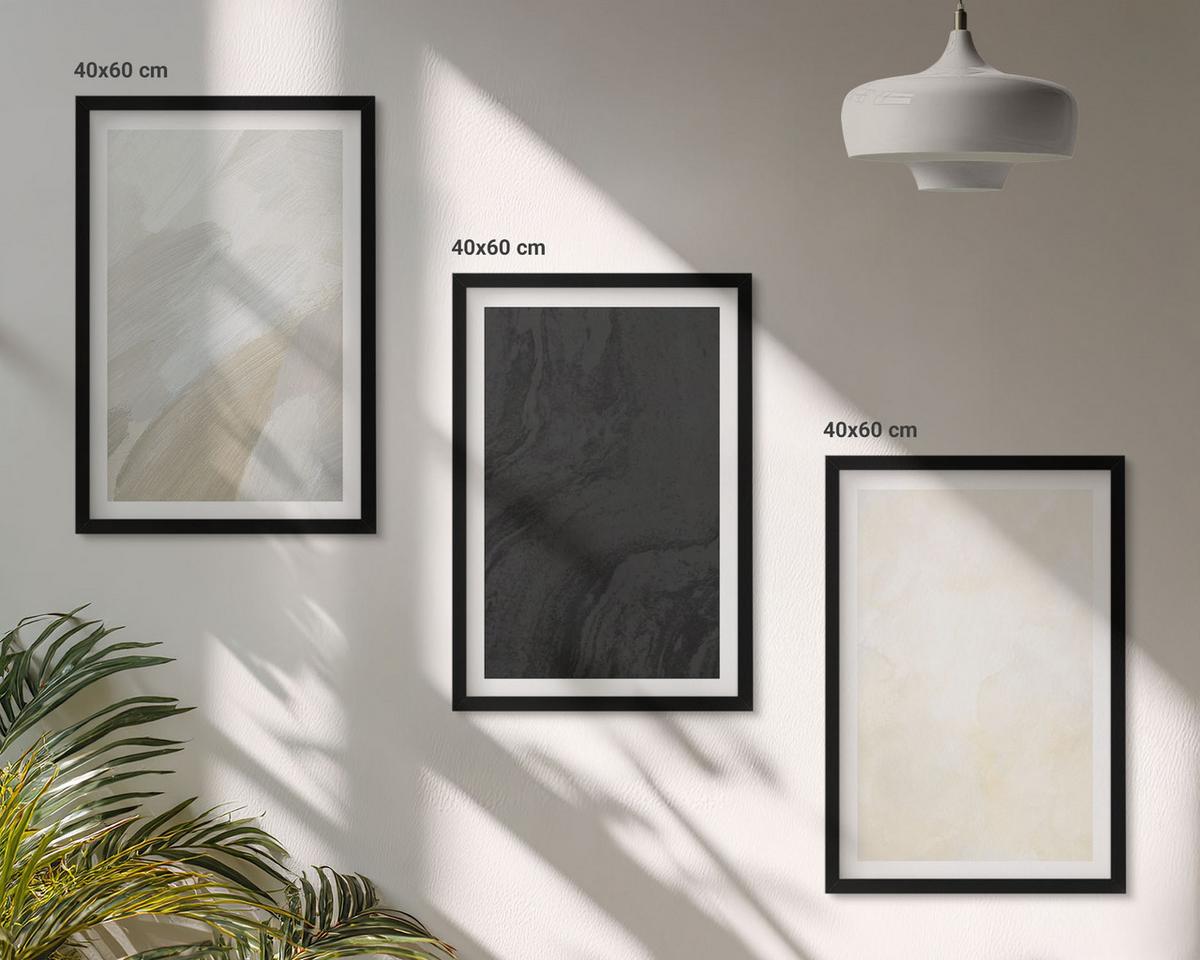 BILDER SET 3er Set - 40x60 cm Schwarzer Rahmen - Strukturen schattieren Minimalismus - Schwarz, Kunststoff (40/60cm) - TULUP