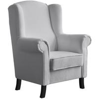 OHRENSESSEL Leonardo hellgrau boucle-stoff - Hellgrau, Holz/Textil (88/118/86cm) - Beautysofa