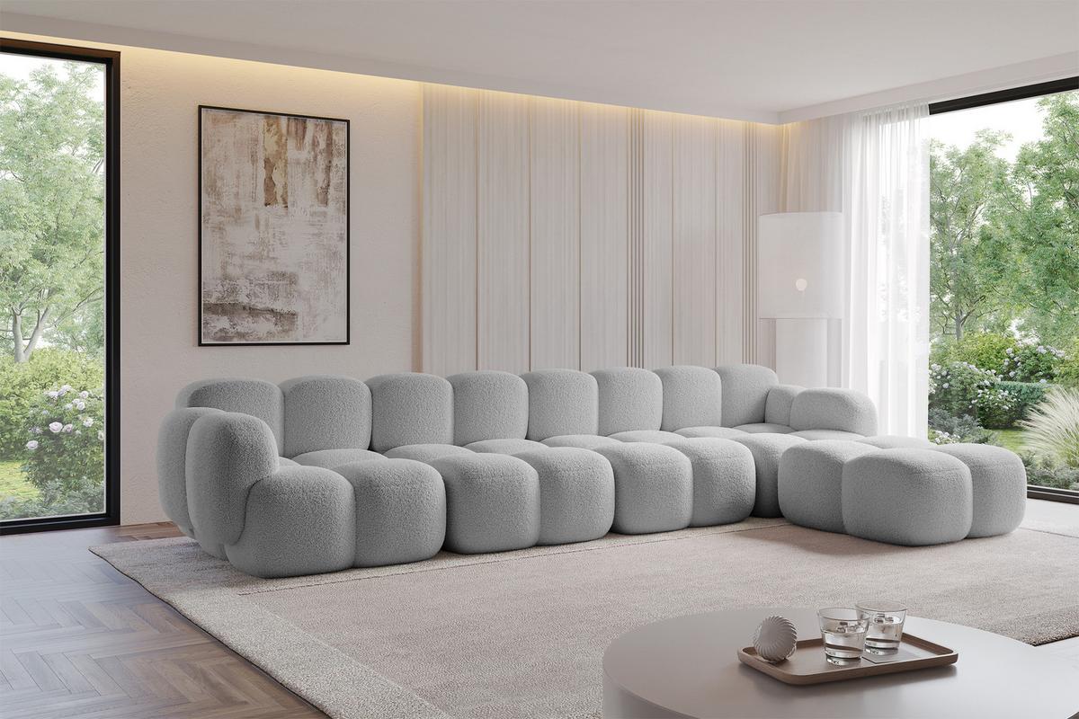 ECKSOFA modulares Sofa Rechts Miko-L3 390x205x75 Hellgrau Bouclé - Edelstahlfarben/Schwarz, Holzwerkstoff/Kunststoff (390/205cm) - ALTDECOR