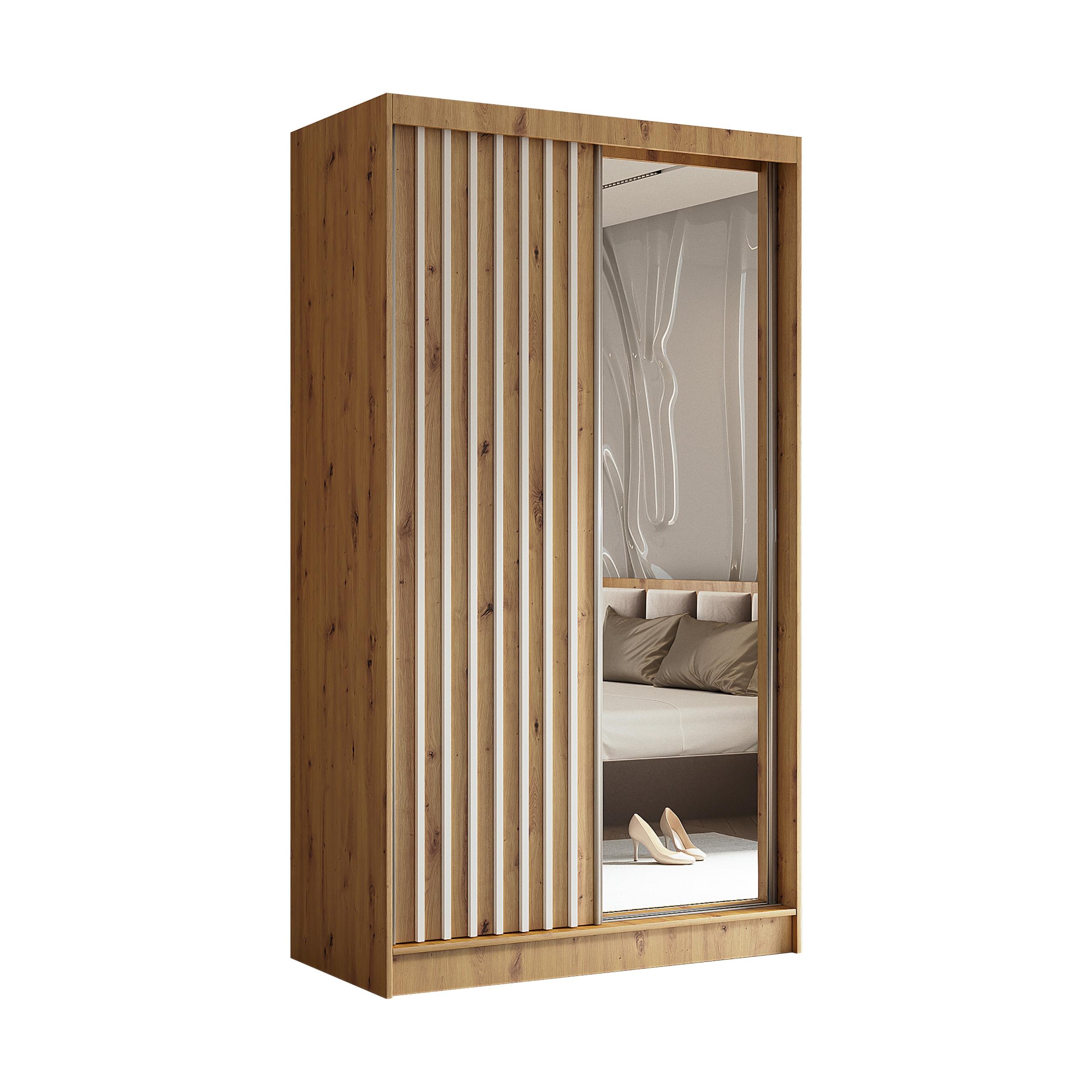SCHWEBETÜRENSCHRANK LAMELLO 120/216/61 cm 2-türig mit Spiegel Eiche Artisan - Eiche Artisan, Holzwerkstoff (120/216/61cm) - MASSENO