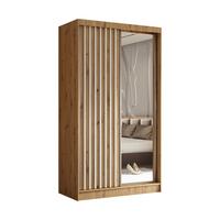 SCHWEBETÜRENSCHRANK LAMELLO 120/216/61 cm 2-türig mit Spiegel Eiche Artisan - Eiche Artisan, Holzwerkstoff (120/216/61cm) - MASSENO