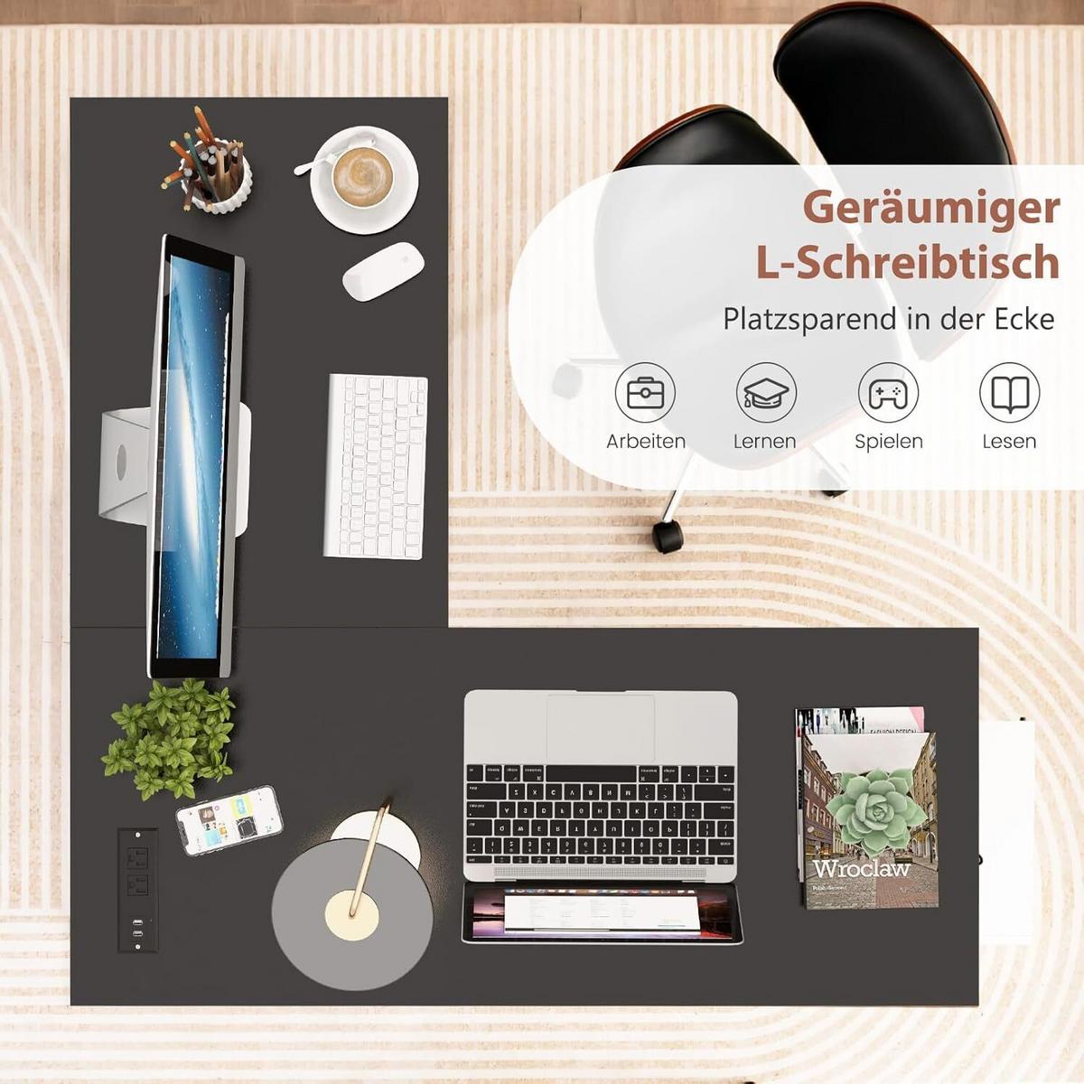 SCHREIBTISCH 75cm Schwarz - Schwarz, Holz (120/120/75cm) - COSTWAY