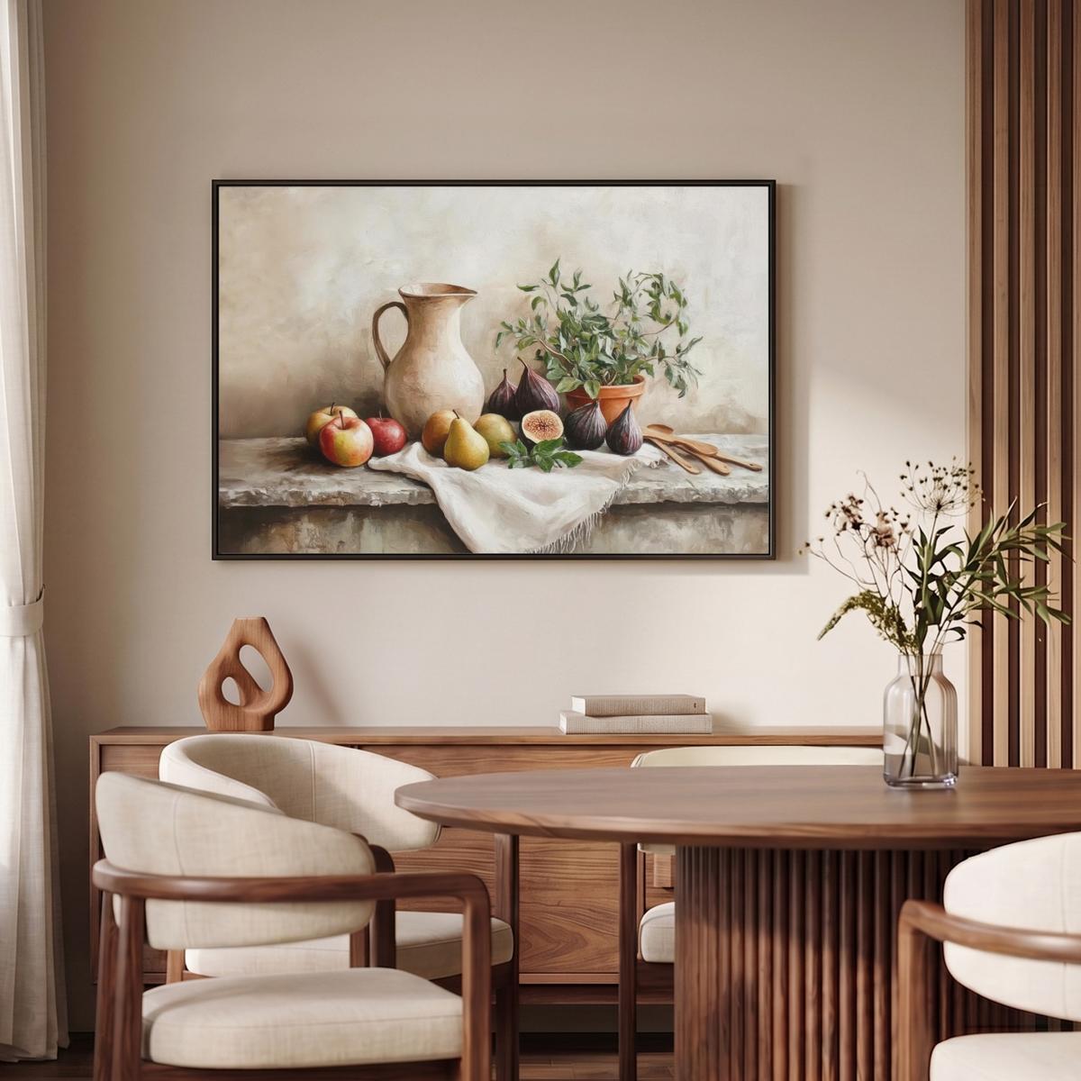 LEINWAND Bilder mit Rahmen - Obst - Kräuter - Ländlich - 90x60 - Naturfarben, Textil (90/60cm) - MuchoWow
