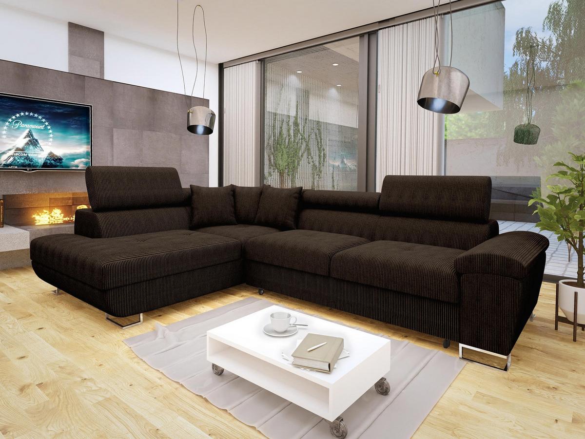 ECKSOFA Cotere Cord, Seite: Links - Nussbaumfarben, Holz/Textil (270/202cm) - MIRJAN24