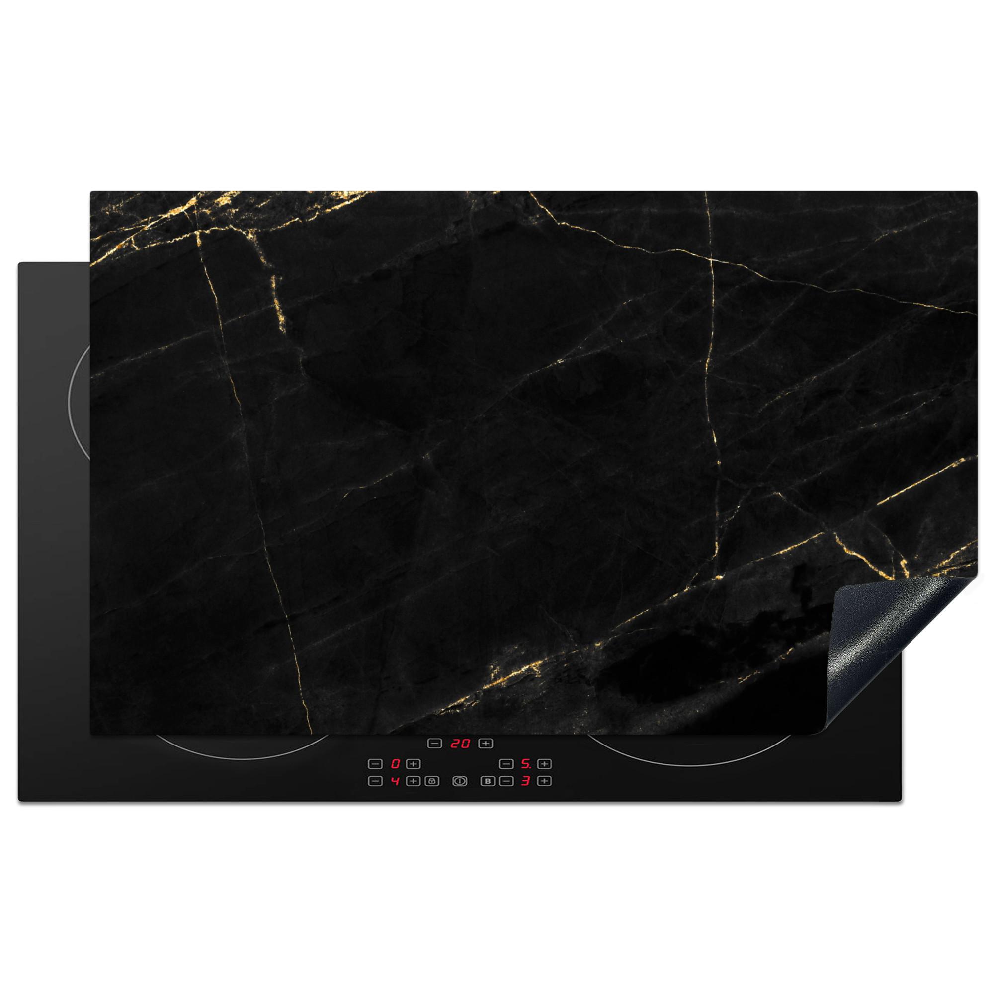 HERDABDECKPLATTE Marmor - Schwarz - Gold - Chic - Marmoroptik - Design Ceranfeldabdeckung 85x52 cm - Schwarz, Kunststoff (85/52/0.2cm) - MuchoWow