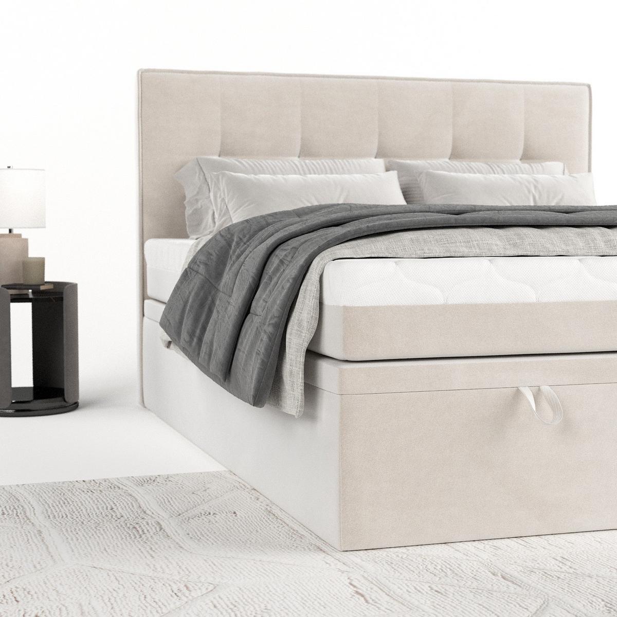 BOXBETT Arivo 200/200 cm Creme im Paros Stoff - Creme/Schwarz, Holz/Holzwerkstoff (200/200cm) - AltaBeds