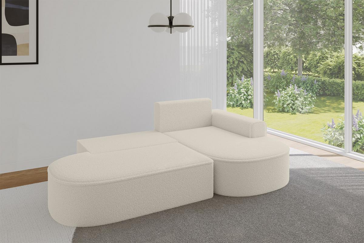 ECKSOFA mit Schlaffunktion und Bettkasten Ottomane Rechts MARI-L1-S - 283x167x73 cm Beige Bouclé - Beige/Schwarz, Holzwerkstoff/Kunststoff (167/283cm) - ALTDECOR