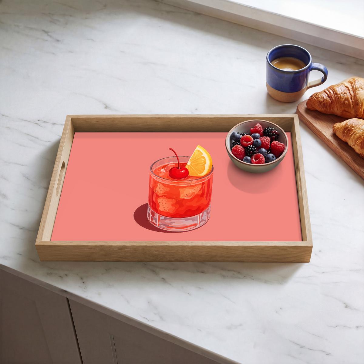 TABLETT Glas - Eiswürfel - Zitrone - Kirsche 50x35 cm - Rosa, Holz (50/5/5cm) - OnlyWow